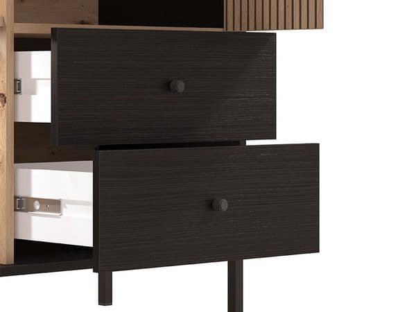 Correze Slatted Artisan Oak Effect And Black Low Showcase Display Cabinet 11013545 RZ