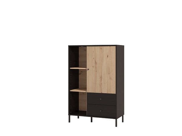 Correze Slatted Artisan Oak Effect And Black Low Showcase Display Cabinet 11013545 RZ