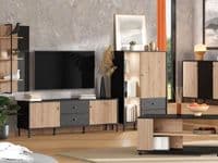 Correze Slatted Artisan Oak Effect And Black Low Showcase Display Cabinet 11013545 RZ