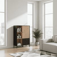 Correze Slatted Artisan Oak Effect And Black Low Showcase Display Cabinet 11013545 RZ