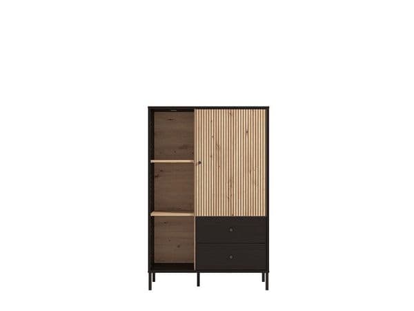 Correze Slatted Artisan Oak Effect And Black Low Showcase Display Cabinet 11013545 RZ