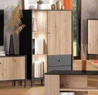 Correze Slatted Artisan Oak Effect And Black Low Showcase Display Cabinet 11013545 RZ