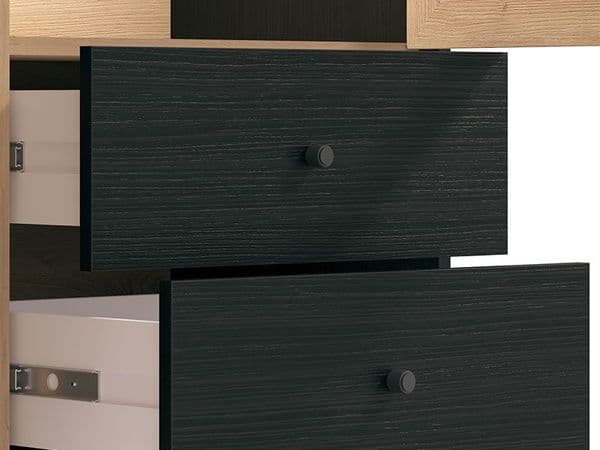 Correze Slatted Artisan Oak Effect And Black Tall 2 Door Display Unit Cabinet - 11013529 RZ