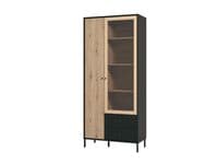 Correze Slatted Artisan Oak Effect And Black Tall 2 Door Display Unit Cabinet - 11013529 RZ