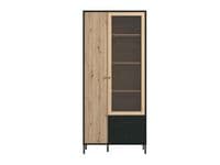 Correze Slatted Artisan Oak Effect And Black Tall 2 Door Display Unit Cabinet - 11013529 RZ