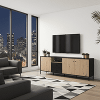 Correze Slatted Artisan Oak Effect And Black Wide TV Unit Cabinet With 3 Doors 11013530 RZ
