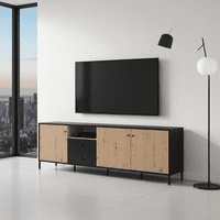 Correze Slatted Artisan Oak Effect And Black Wide TV Unit Cabinet With 3 Doors 11013530 RZ