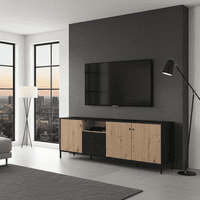 Correze Slatted Artisan Oak Effect And Black Wide TV Unit Cabinet With 3 Doors 11013530 RZ
