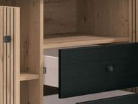 Correze Slatted Artisan Oak Effect And Black Wide TV Unit Cabinet With 3 Doors 11013530 RZ