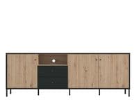 Correze Slatted Artisan Oak Effect And Black Wide TV Unit Cabinet With 3 Doors 11013530 RZ