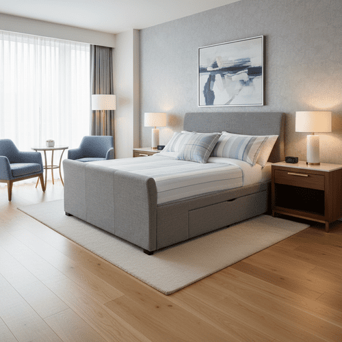 Coruña Light Grey Fabric King Size Bed with 2 Drawers JB136
