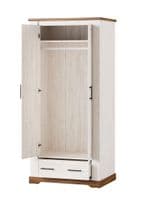 Cottage White Oak and Pine Effect Double Wardrobe with Drawer SZCO70
