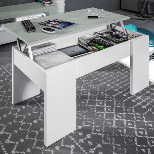 Cubo White And Concrete Grey Effect Coffee Table with Lift-up Storage - 0L1640A S/O