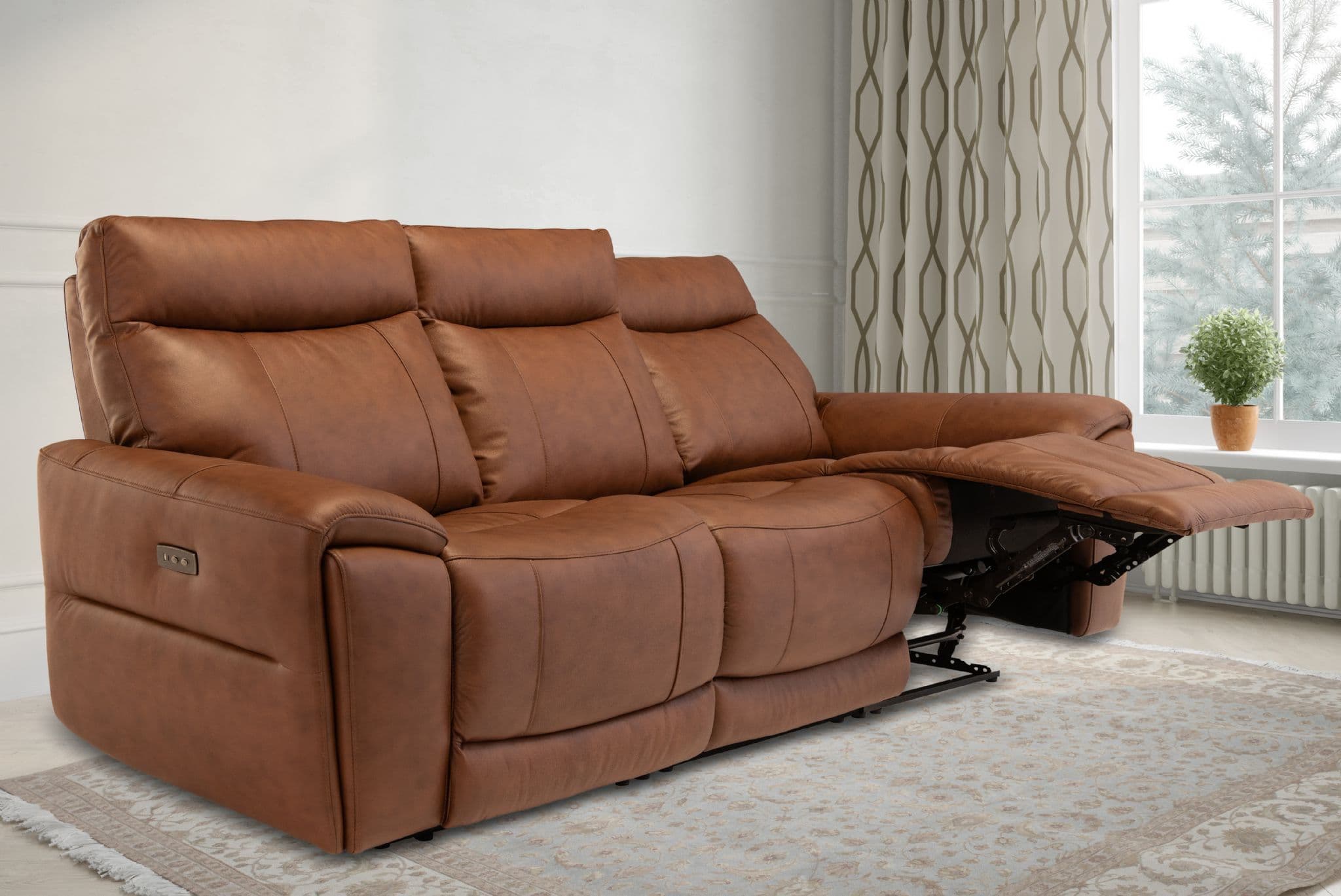 Danetto Vintage Tan Leather Seater Electric Reclining Sofa