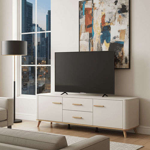 Darwen Cashmere And Oak Effect 2 Door 154cm TV Cabinet Unit - 11014453 RZ