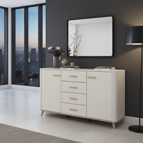 Darwen Cashmere And Oak Effect Large 154cm 2 Door 4 Drawer Sideboard - 11014454 RZ