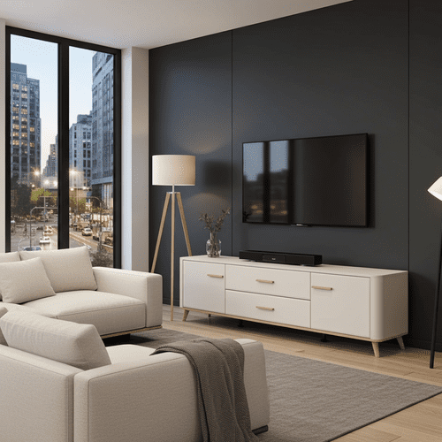 Darwen Cashmere And Oak Effect Large Wide 180cm TV Cabinet Unit - 11014490 RZ