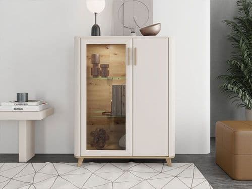 Darwen Cashmere And Oak Effect Low 2 Door Showcase Display Cabinet Unit - 11014452 RZ