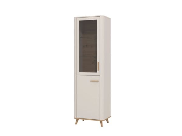 Darwen Cashmere And Oak Effect Tall Slim 2 Door Showcase Display Cabinet Unit - 11014451 RZ