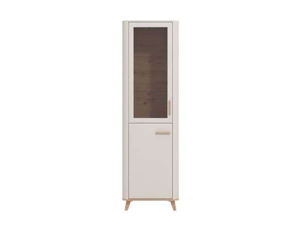 Darwen Cashmere And Oak Effect Tall Slim 2 Door Showcase Display Cabinet Unit - 11014451 RZ