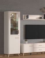 Darwen Cashmere And Oak Effect Tall Slim 2 Door Showcase Display Cabinet Unit - 11014451 RZ