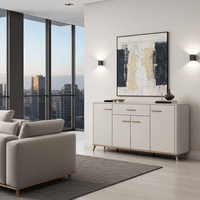 Darwen Cashmere And Oak Effect Wide 180cm 4 Door Sideboard Storage Unit - 11014491 RZ