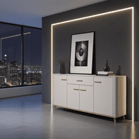 Darwen Cashmere And Oak Effect Wide 180cm 4 Door Sideboard Storage Unit - 11014491 RZ