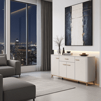 Darwen Cashmere And Oak Effect Wide 180cm 4 Door Sideboard Storage Unit - 11014491 RZ