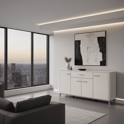 Darwen Cashmere And Oak Effect Wide 180cm 4 Door Sideboard Storage Unit - 11014491 RZ