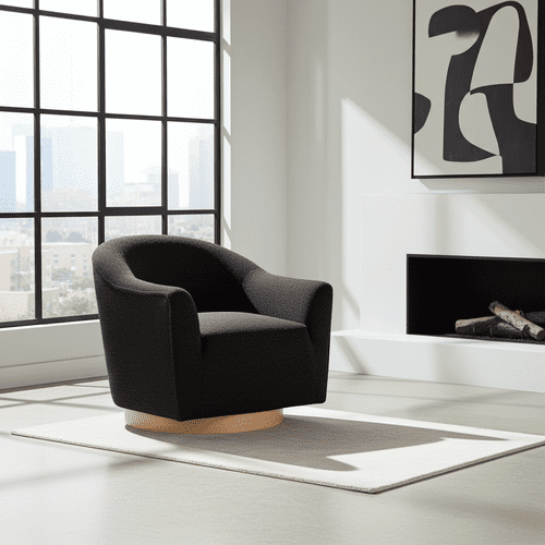 Delphine Black Boucle Fabric Swivel Accent Lounge Chair - 25LD