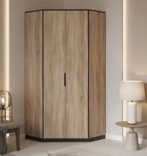 Delta 93.5cm Corner Wardrobe Oak effect with Slate Grey F04