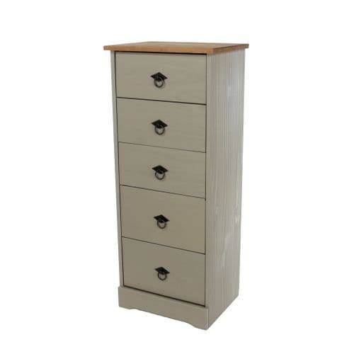 Denver Grey Waxed 5 Drawer Narrow Chest GCCR517