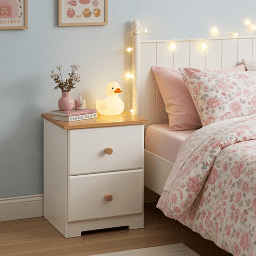 Denver Soft Cream & Oak 2 Drawer Petite Bedside Cabinet CL509