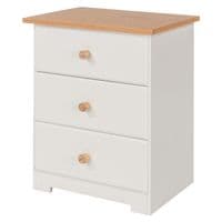 Denver Soft Cream & Oak 3 Drawer Bedside Cabinet CL510