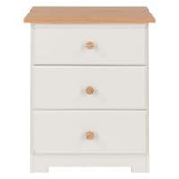 Denver Soft Cream & Oak 3 Drawer Bedside Cabinet CL510