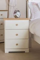 Denver Soft Cream & Oak 3 Drawer Bedside Cabinet CL510