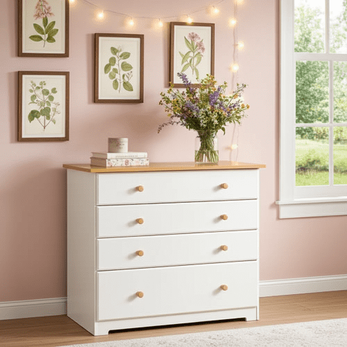 Denver Soft Cream & Oak 4 Drawer Chest CL514