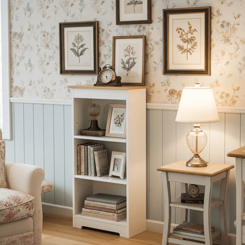 Denver Soft Cream & Oak Low Narrow Bookcase CL919