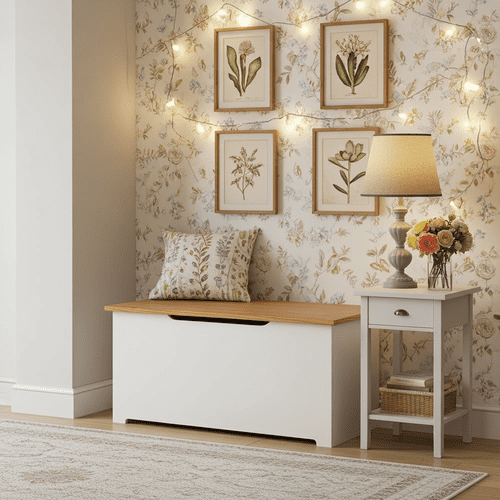 Denver Soft Cream & Oak Ottoman Storage Box CL540