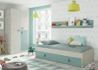 Diaby White & Aqua Green Single Bed with 1 Drawer and Shelf - 0J7447Y - S/O