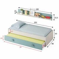 Diaby White & Aqua Green Single Bed with 1 Drawer and Shelf - 0J7447Y - S/O
