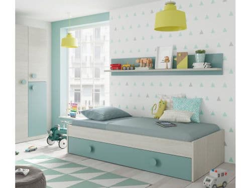 Diaby White & Aqua Green Single Bed with 1 Drawer and Shelf - 0J7447Y - S/O