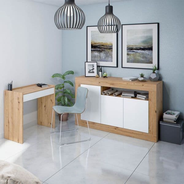 Diego Nordic Oak And White 3 Door Sideboard 016628W S/O