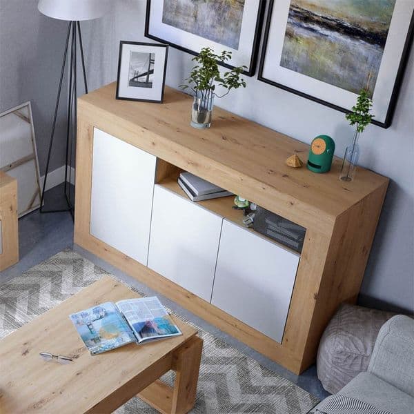 Diego Nordic Oak And White 3 Door Sideboard 016628W S/O