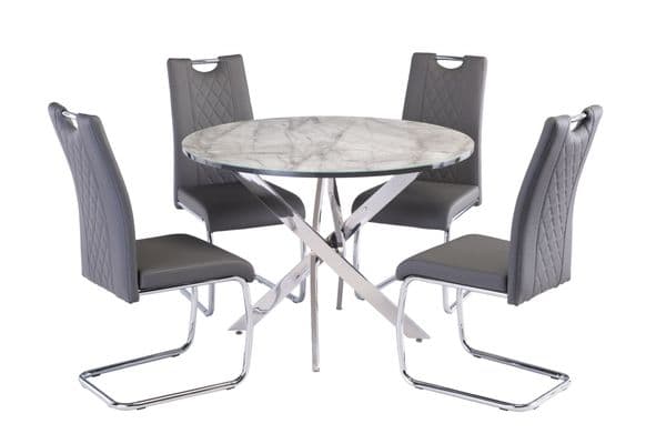 Dinero Grey Marble 107cm Wide Round Dining Table - Online Outlet