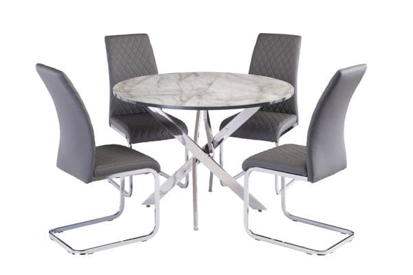 Dinero Grey Marble 107cm Wide Round Dining Table - Online Outlet