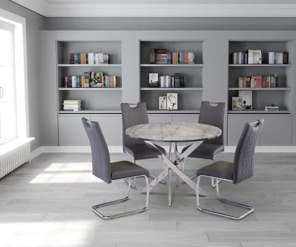 Dinero Grey Marble 107cm Wide Round Dining Table - Online Outlet
