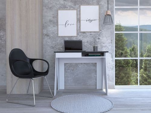 Dova Modern White and Carbon Grey Desk With Drawer and Shelf - DL106
