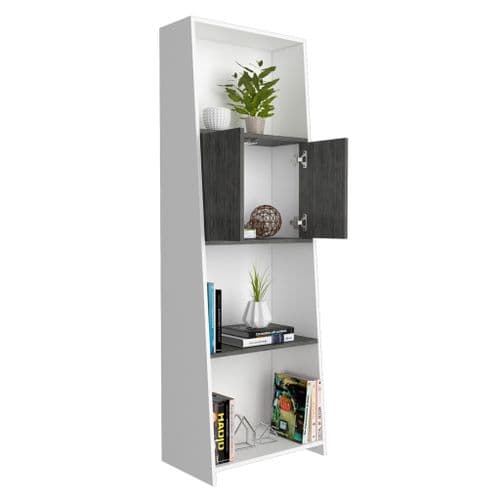 Dova Tall Bookcase Shelving Unit With 2 Doors in White and Carbon Grey - DL204