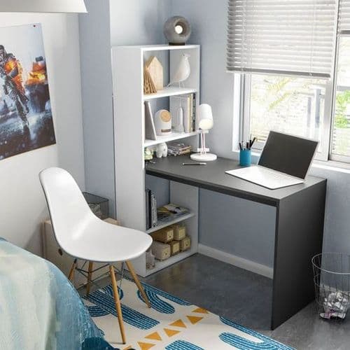 Duplex White and Grey Effect Computer Desk Table with Bookcase - 0Z8314A